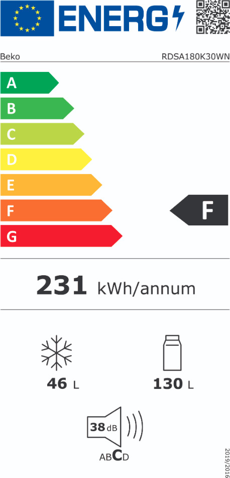 Beko RDSA180K30WN Ψυγείο Δίπορτο 176lt Υ124xΠ54xΒ57.4εκ. Λευκό