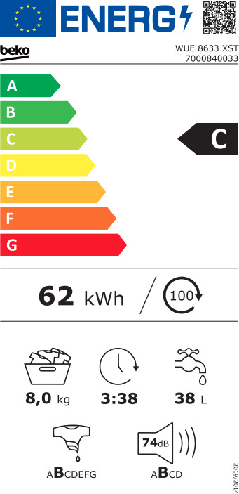 Beko Πλυντήριο Ρούχων 8kg 1200 Στροφών WUE 8633 XST