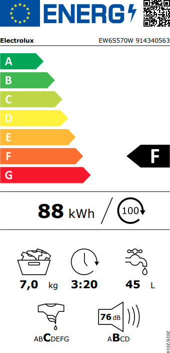 Electrolux Πλυντήριο Ρούχων 7kg 1000 Στροφών EW6S570W