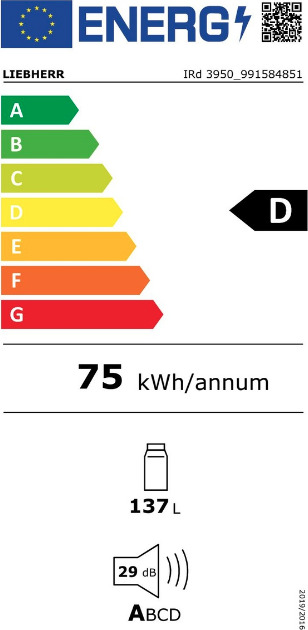 Liebherr IRd 3950 Prime Εντοιχιζόμενο Ψυγείο Συντήρησης 137lt Υ89xΠ57xΒ55εκ. Λευκό