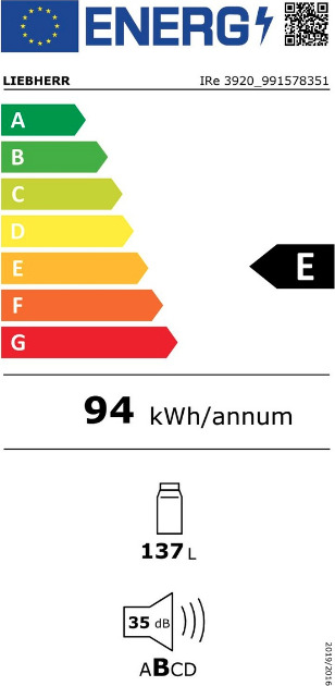 Liebherr IRe 3920 Plus Εντοιχιζόμενο Ψυγείο Συντήρησης 137lt Υ87.4xΠ56xΒ55εκ. Λευκό