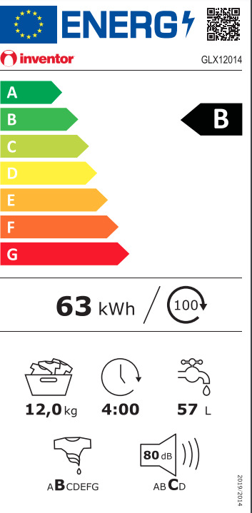 Inventor Πλυντήριο Ρούχων 12kg 1400 Στροφών GLX12014