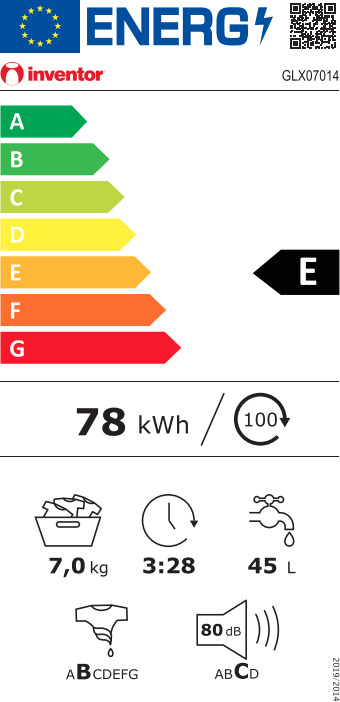 Inventor Πλυντήριο Ρούχων 7kg 1400 Στροφών GLX07014