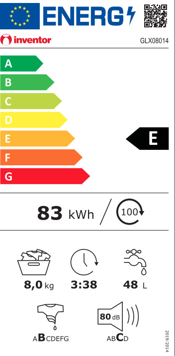 Inventor Πλυντήριο Ρούχων 8kg 1400 Στροφών GLX08014
