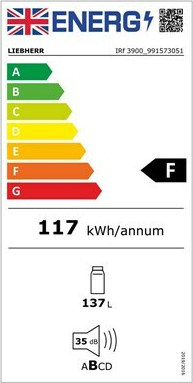 Liebherr IRf 3900 Pure Εντοιχιζόμενο Mini Bar 137lt Υ87.4xΠ56xΒ55εκ. Λευκό