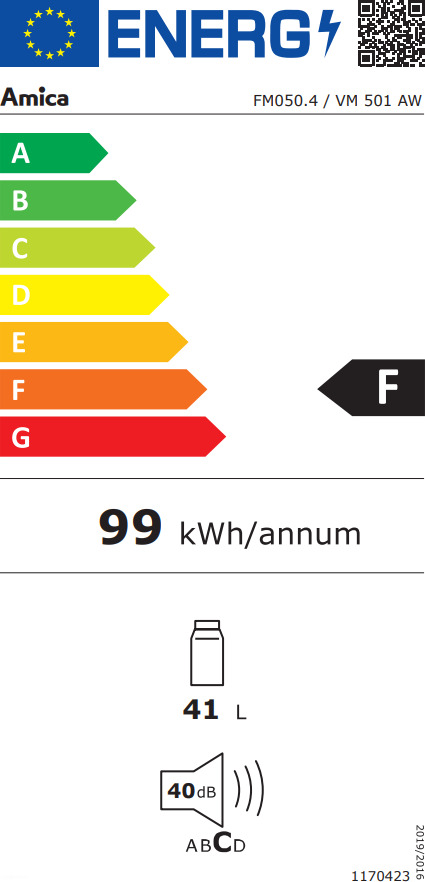 Amica FM050.4 / VM 501 AW Mini Bar 41lt Υ49.6xΠ47xΒ44.7εκ. Λευκό