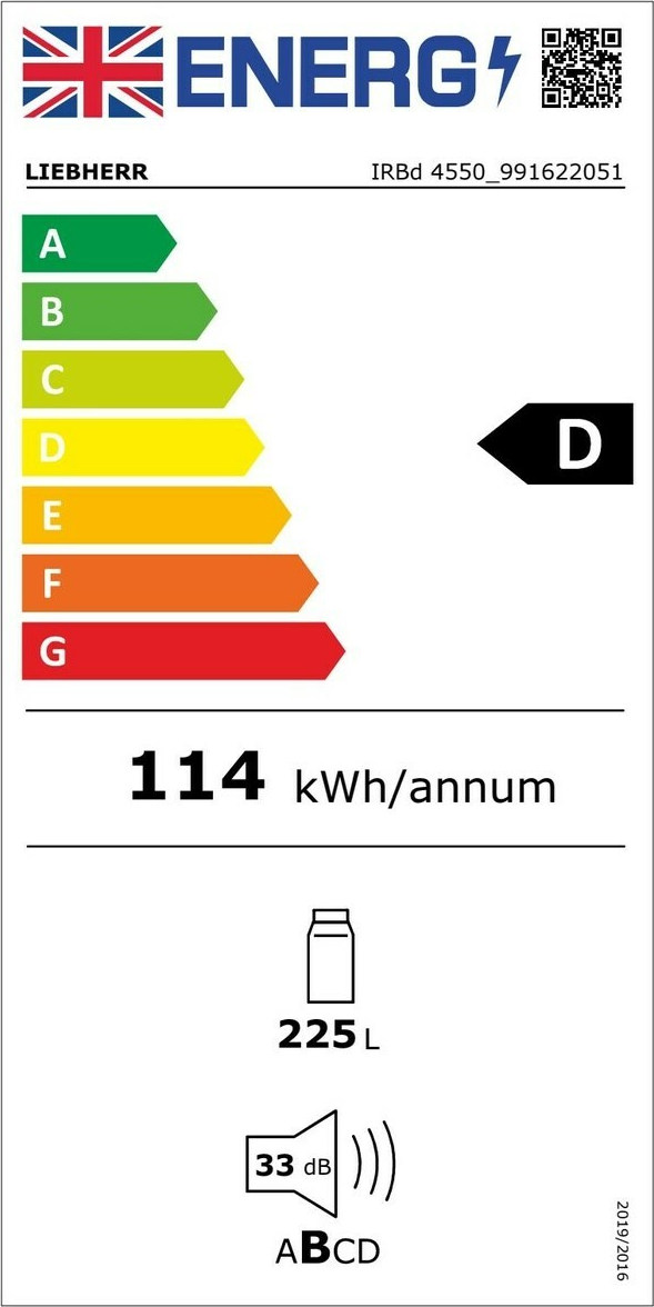 Liebherr IRBd 4550 Prime BioFresh Εντοιχιζόμενο Ψυγείο Συντήρησης 225lt Υ141.3xΠ57xΒ55εκ. Λευκό