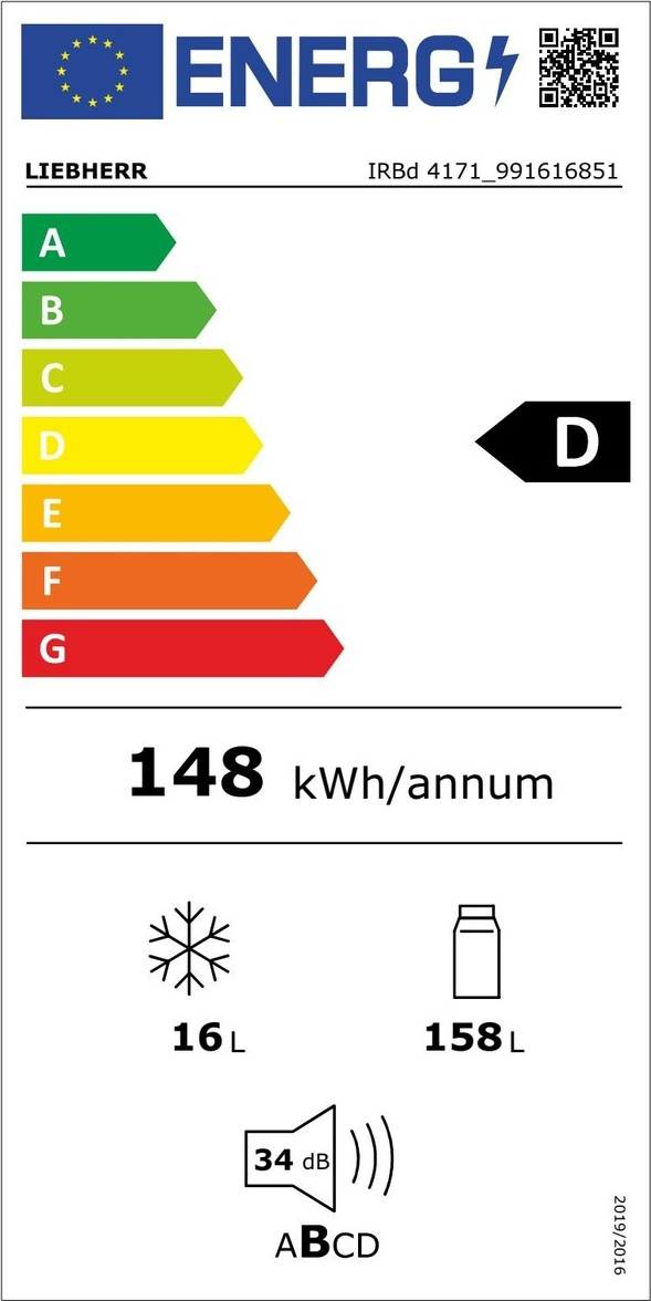 Liebherr IRBd 4171 Peak BioFresh Εντοιχιζόμενο Μονόπορτο Ψυγείο 174lt Υ123.6xΠ57xΒ55εκ. Λευκό