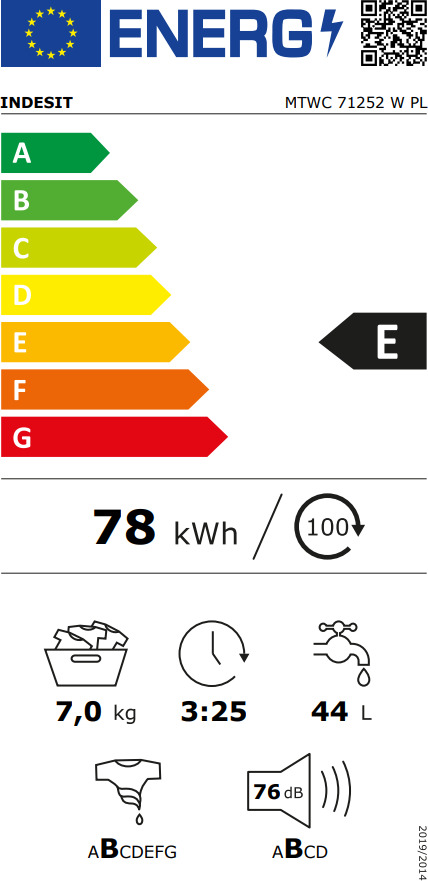 Indesit Πλυντήριο Ρούχων 7kg 1200 Στροφών MTWC 71252 W PL F158842