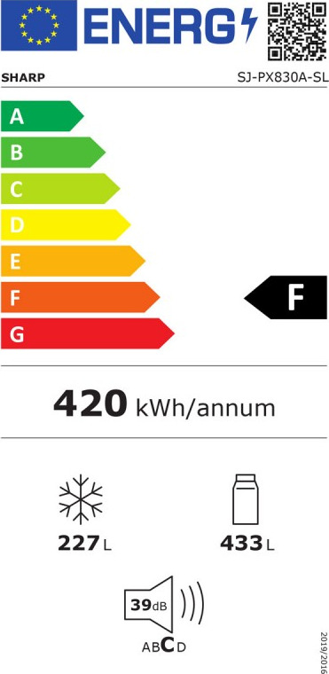 Sharp SJ-PX830ASL Ψυγείο Ντουλάπα 660lt NoFrost Υ185xΠ90.8xΒ79.6εκ. Inox