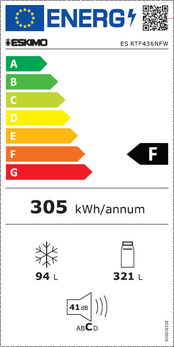 Eskimo ES RTF436NFW Ψυγείο Δίπορτο 415lt NoFrost Υ178xΠ70xΒ68εκ. Λευκό