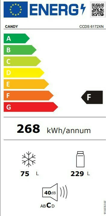 Candy CCDS 6172XN Ψυγείο Δίπορτο 304lt Inox Υ172xΠ60εκ.