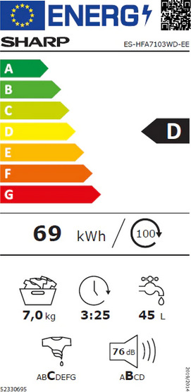 Sharp Πλυντήριο Ρούχων 7kg 1000 Στροφών ES-HFA7103WD-EE