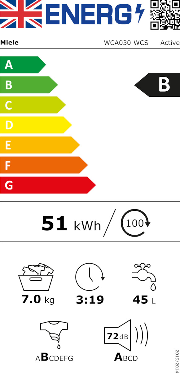 Miele Πλυντήριο Ρούχων 7kg 1400 Στροφών WCA 030 WCS Active Pwash