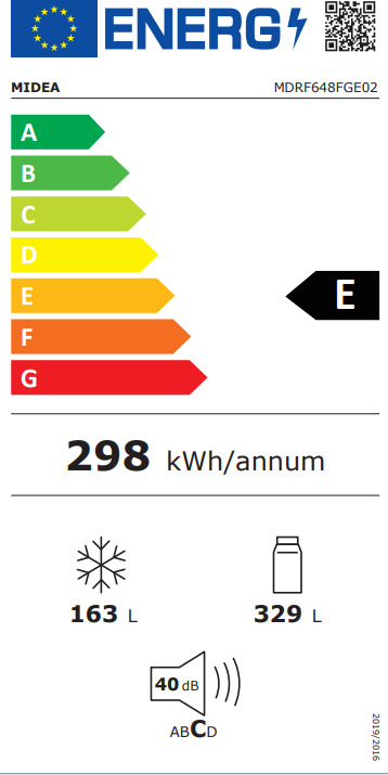 Midea MDRF648FGE02 Ψυγείο Ντουλάπα 492lt Total NoFrost Υ177.5xΠ83.3xΒ74εκ. Inox