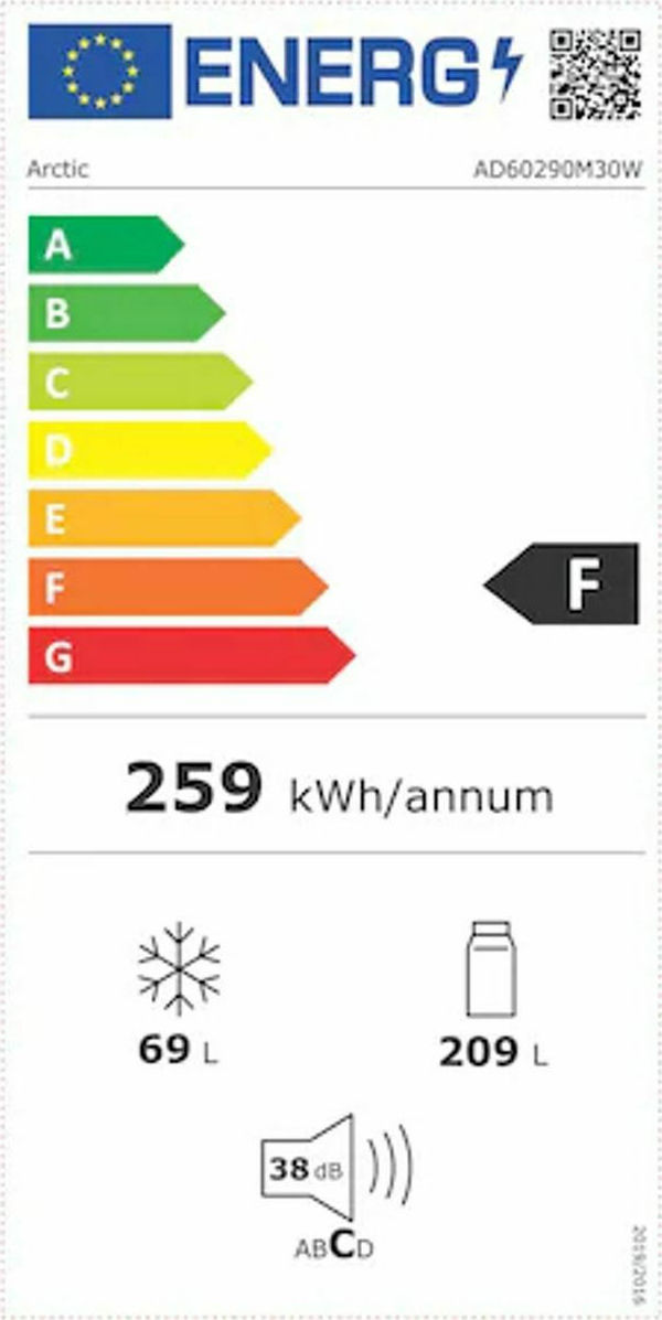 Arctic AD60290M30W Ψυγείο Δίπορτο 278lt Υ162xΠ59.5xΒ59.2εκ. Λευκό