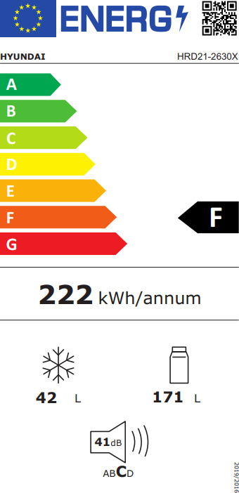 Hyundai HRD21-2630X Ψυγείο Δίπορτο 213lt Υ144xΠ54xΒ57εκ. Inox