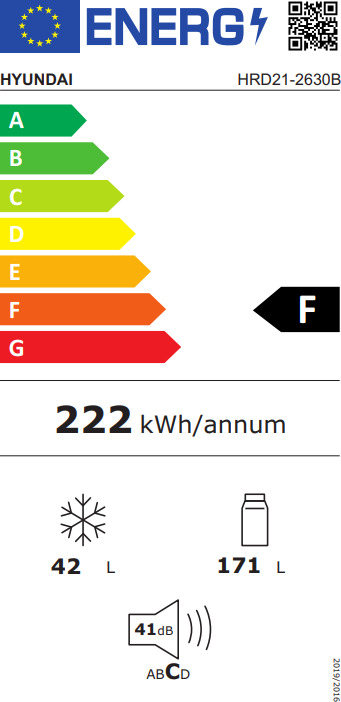 Hyundai HRD21-2630B Ψυγείο Δίπορτο 213lt Υ144xΠ54xΒ57εκ. Μαύρο