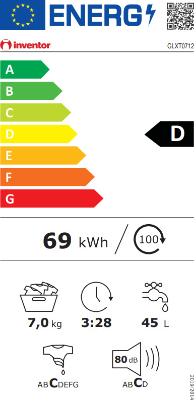 Inventor Πλυντήριο Ρούχων Άνω Φόρτωσης 7kg 1200 Στροφών GLXT0712
