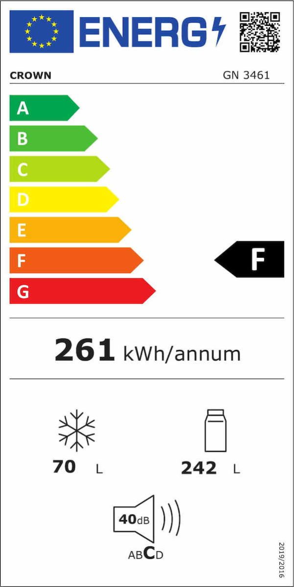 Crown GN 3461 Ψυγείο Δίπορτο 312lt Υ171xΠ60xΒ60εκ. Λευκό