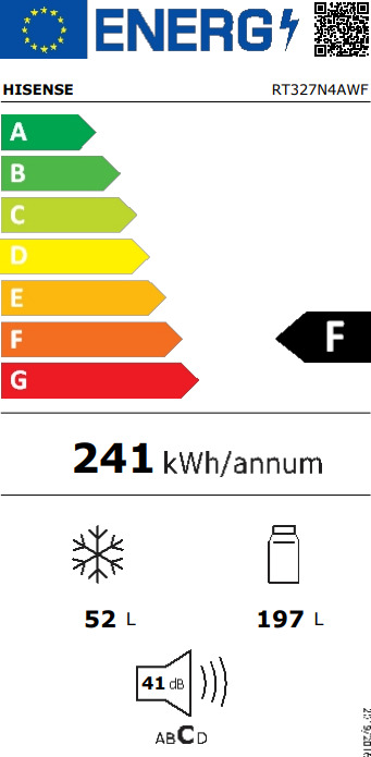 Hisense RT327N4AWF Ψυγείο Δίπορτο 249lt Total NoFrost Υ167.6xΠ55xΒ56.7εκ. Λευκό