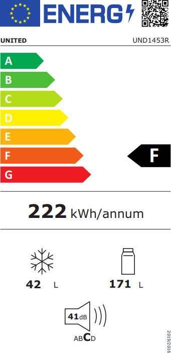 United UND1453R Ψυγείο Δίπορτο 213lt Υ144xΠ54xΒ57εκ. Λευκό