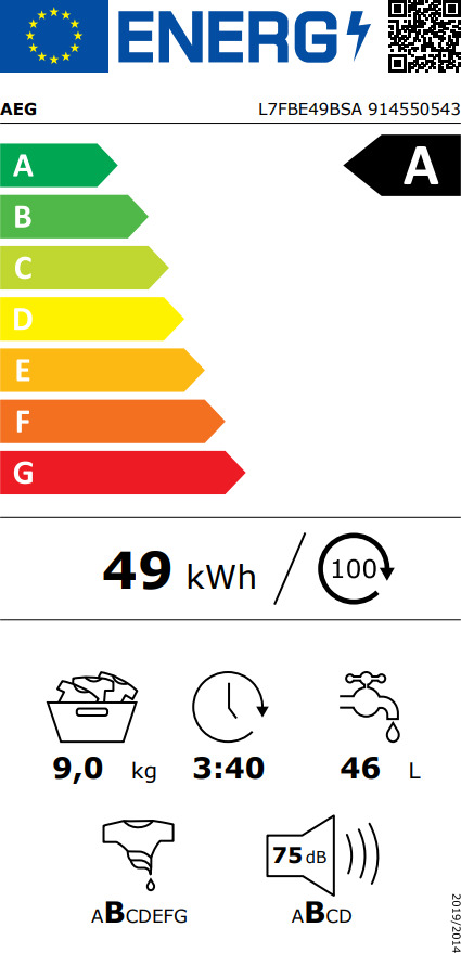 AEG Πλυντήριο Ρούχων 9kg με Ατμό 1400 Στροφών L7FBE49BSA 914550543