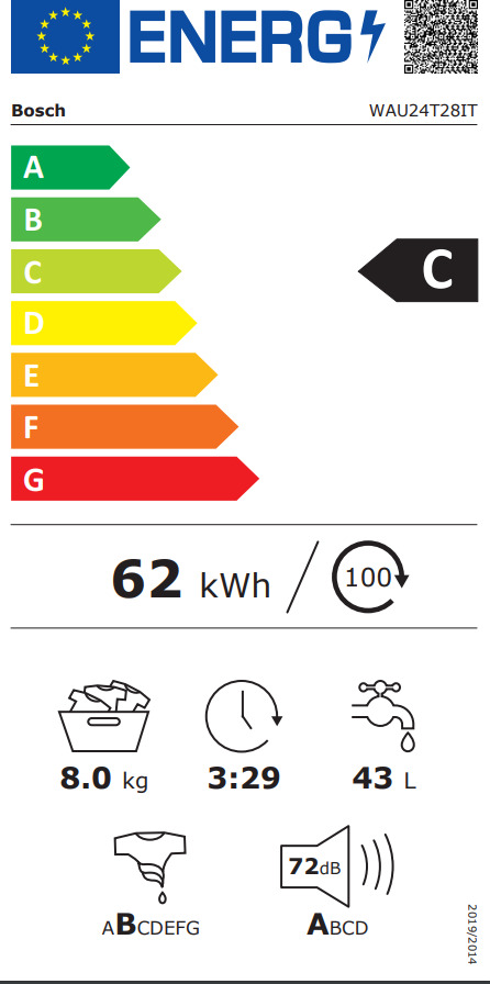 Bosch Πλυντήριο Ρούχων 8kg 1200 Στροφών WAU24T28IT