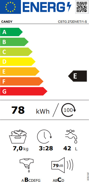 Candy Πλυντήριο Ρούχων 7kg 1200 Στροφών CSTG 272DVET/1-S