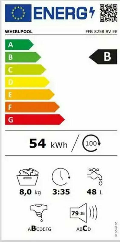 Whirlpool Πλυντήριο Ρούχων 8kg 1200 Στροφών FFB 8258 BV EE