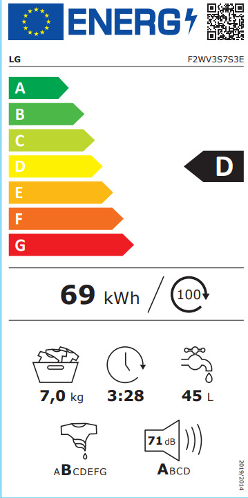 LG Πλυντήριο Ρούχων Inverter Direct Drive 7kg με Ατμό 1200 Στροφών F2WV3S7S3E