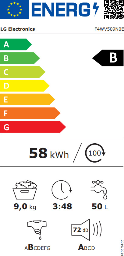 LG Πλυντήριο Ρούχων Inverter Direct Drive 9kg 1400 Στροφών F4WV509N0E