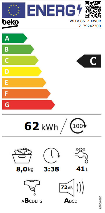 Beko Εντοιχιζόμενο Πλυντήριο Ρούχων 8kg 1200 Στροφών WITV 8612 XW0R