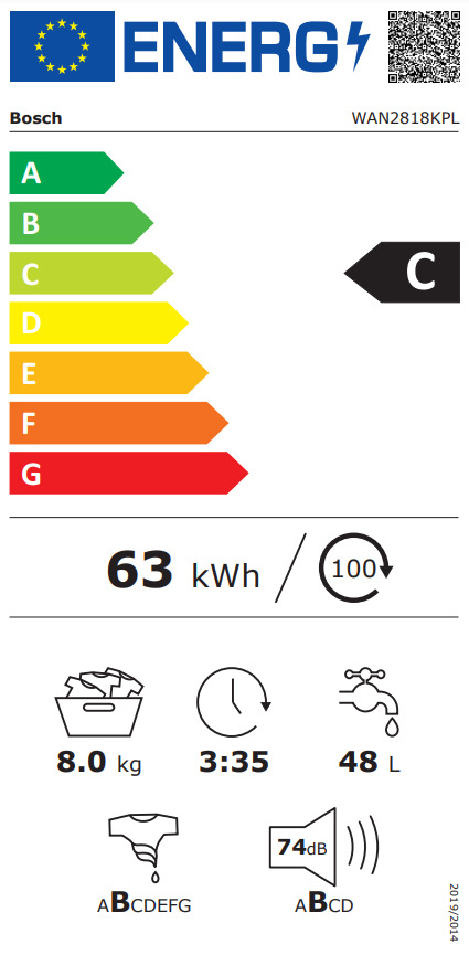 Bosch Πλυντήριο Ρούχων 8kg 1400 Στροφών WAN2818KPL