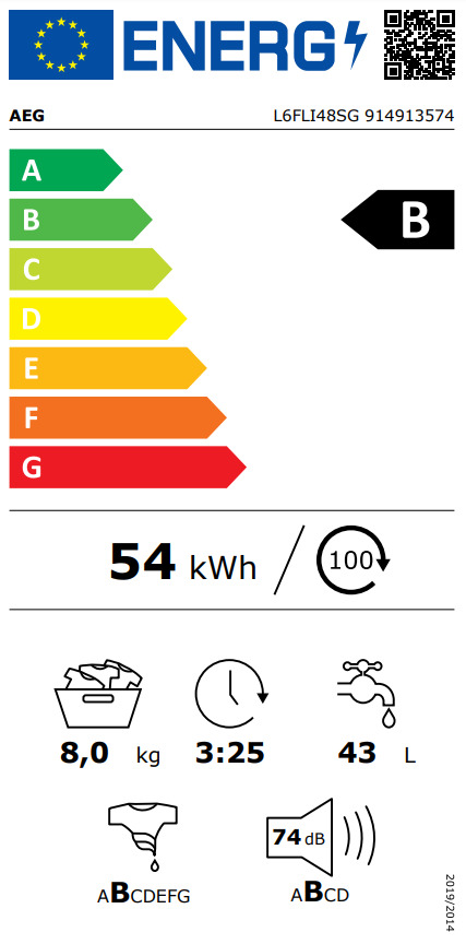 AEG Πλυντήριο Ρούχων 8kg με Ατμό 1400 Στροφών L6FLI48SG 914913574