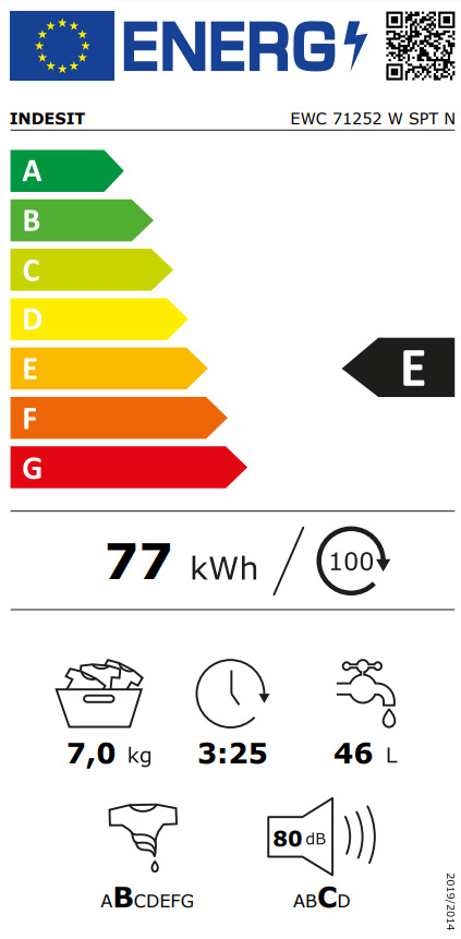 Indesit Πλυντήριο Ρούχων 7kg 1200 Στροφών EWC 71252 W SPT N F161009