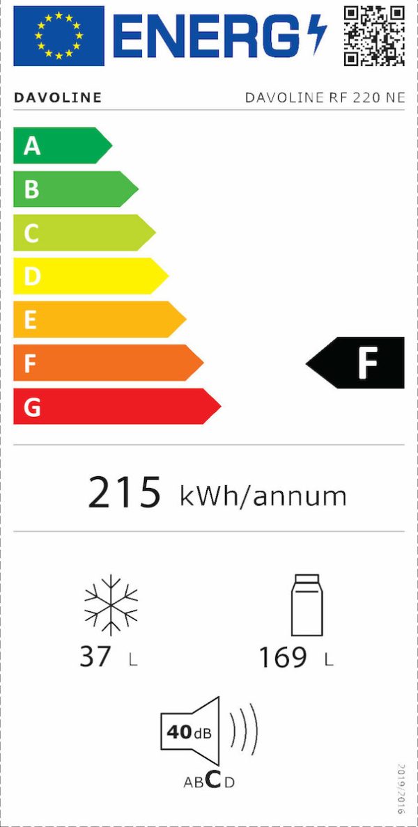 Davoline RF 220 NE Ψυγείο Δίπορτο 206lt Υ143xΠ54.5xΒ55.5εκ. Λευκό