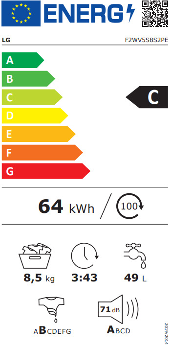 LG Πλυντήριο Ρούχων Inverter Direct Drive 8.5kg με Ατμό 1200 Στροφών Inox F2WV5S8S2PE