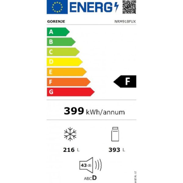 Gorenje NRM918FUX Ψυγείο Ντουλάπα 609lt Total NoFrost Υ178.5xΠ91.2xΒ72.5εκ. Inox