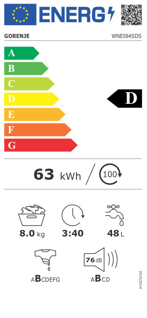 Gorenje Πλυντήριο Ρούχων 8kg με Ατμό 1400 Στροφών WNEI84SDS 739395