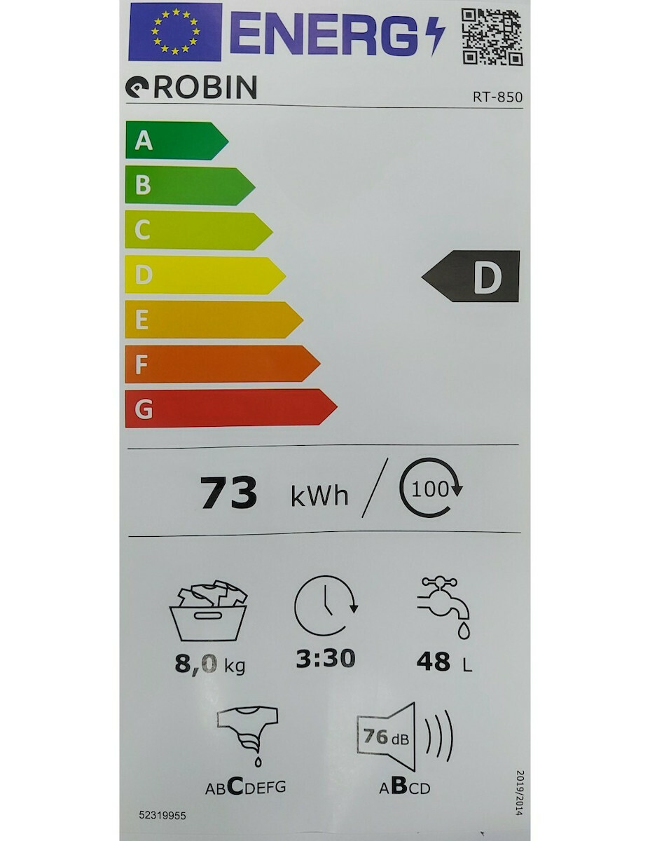 Robin Πλυντήριο Ρούχων 8kg 1000 Στροφών RT-850