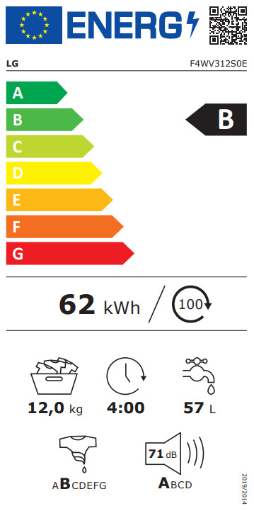 LG Πλυντήριο Ρούχων Inverter Direct Drive 12kg 1400 Στροφών F4WV312S0E