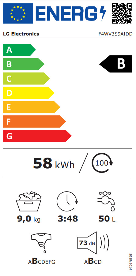 LG Πλυντήριο Ρούχων 9kg με Ατμό 1400 Στροφών F4WV3S9AIDD