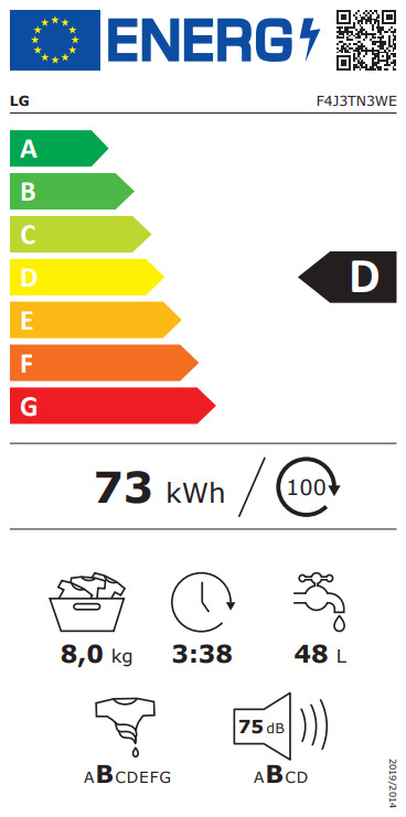 LG Πλυντήριο Ρούχων Inverter Direct Drive 8kg 1400 Στροφών F4J3TN3WE