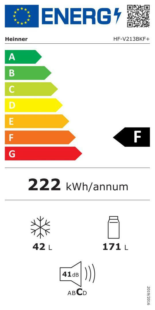 Heinner HF-V213BKF+ Ψυγείο Δίπορτο 213lt Υ144xΠ54xΒ57εκ. Μαύρο