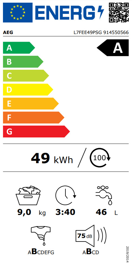 AEG Πλυντήριο Ρούχων UniversalDose 9kg με Ατμό 1400 Στροφών L7FEE49PSG 914550566