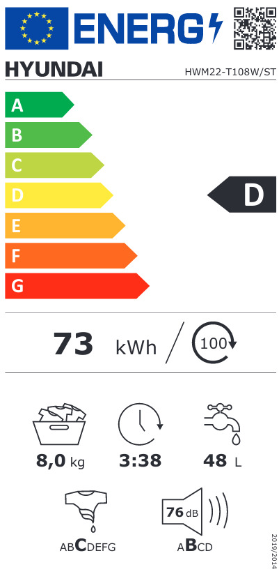 Hyundai Πλυντήριο Ρούχων 8kg με Ατμό 1000 Στροφών HWM22-T108W/ST