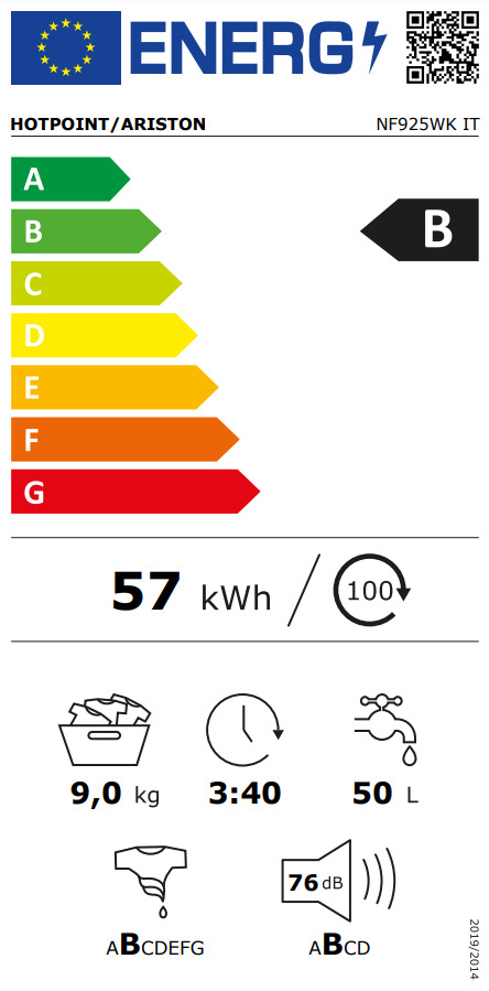 Hotpoint-Ariston Πλυντήριο Ρούχων 9kg με Ατμό 1200 Στροφών NF925WK IT