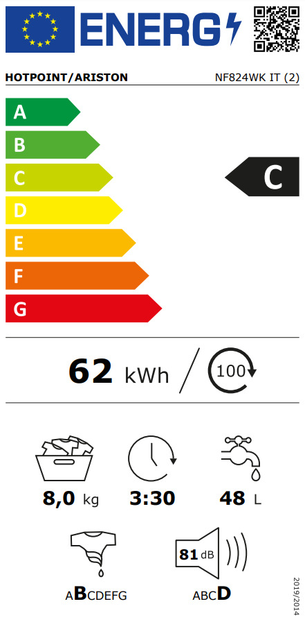 Hotpoint-Ariston Πλυντήριο Ρούχων 8kg με Ατμό 1200 Στροφών NF824WK IT