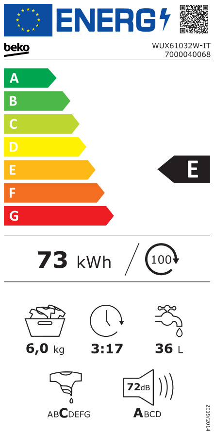 Beko Πλυντήριο Ρούχων 6kg 1000 Στροφών WUX61032W-IT